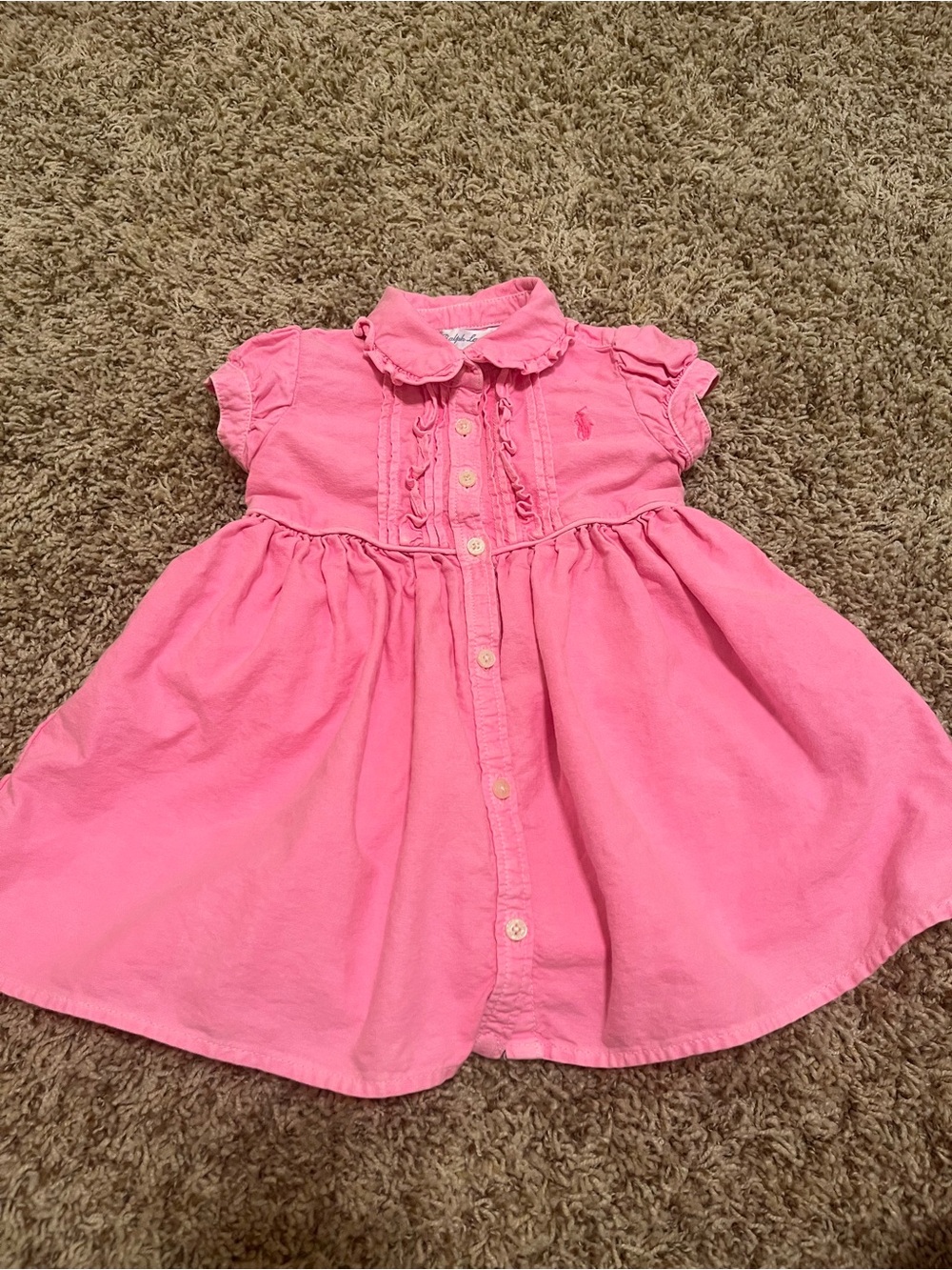 Ralph Lauren Pink Ruffle-Front Cotton Polo Dress
